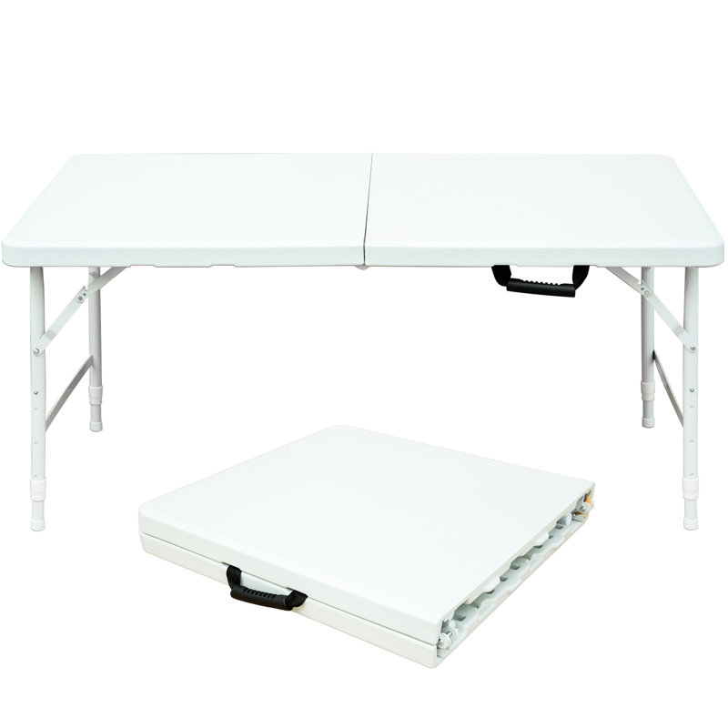 4Ft Foldable Table For Camping, Portable, White, Indoor & Outdoor Probing, 135Kg Max Weight Capacity, With Fixed Grabbing Appliance, Smooth Waterproof Tabletop Area, Stable Triangular Token, Steel
