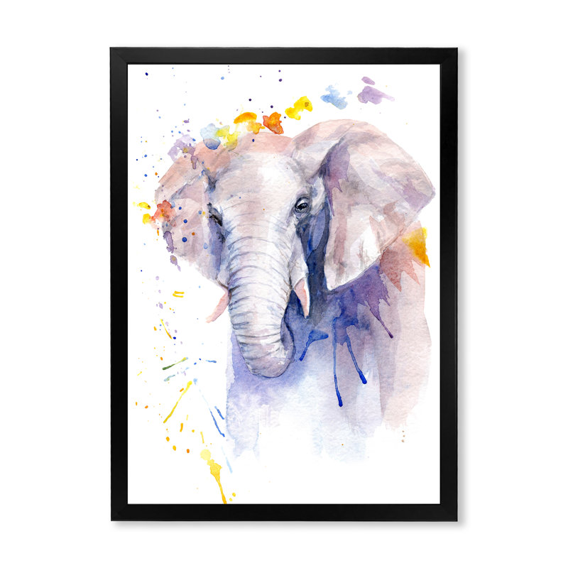 Portrait d'un éléphant en fleurs - Peinture sur toile, Toile avec cadre noir, H 40 po x l 30 po x 1,5 po