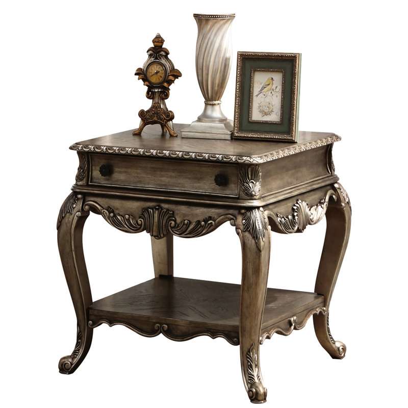 Splendid Vintage Oak Rectangular End Table With Soft Chest And Shelf Feature Desk Felt-Lined Drawer Additional