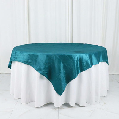 72"X72" Peacock Teal Accordion Crinkle Taffeta Table Overlay, Square Tablecloth Topper
