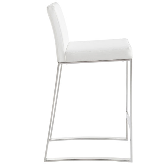 Bridlington Upholstered Stool with Metal Frame, White Faux Leather, Counter Stool (26" Seat Height)