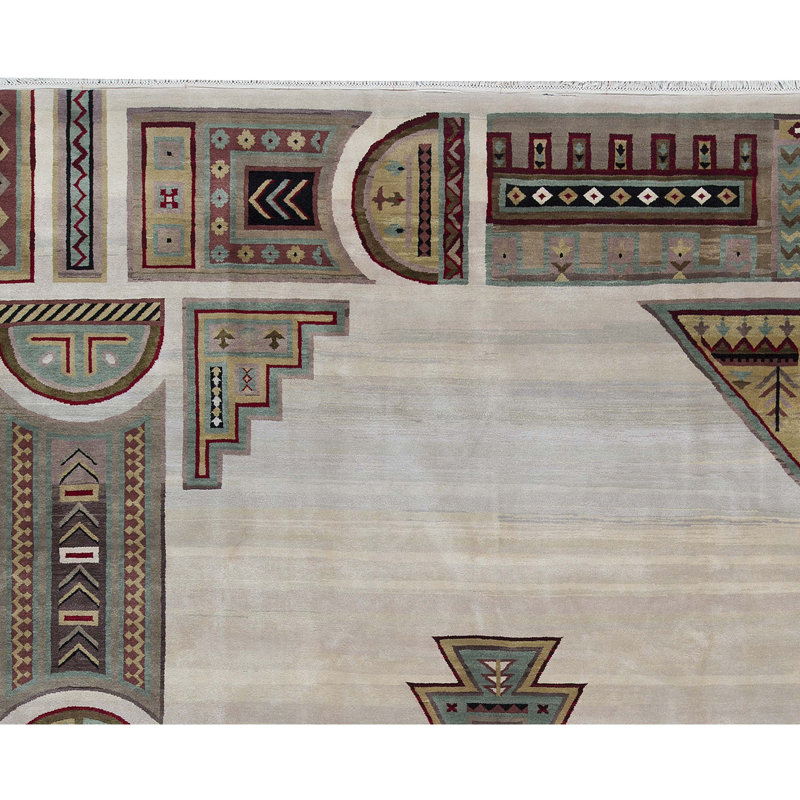 Hand-Knotted High-Quality Ivory and Multi-Colored Area Rug