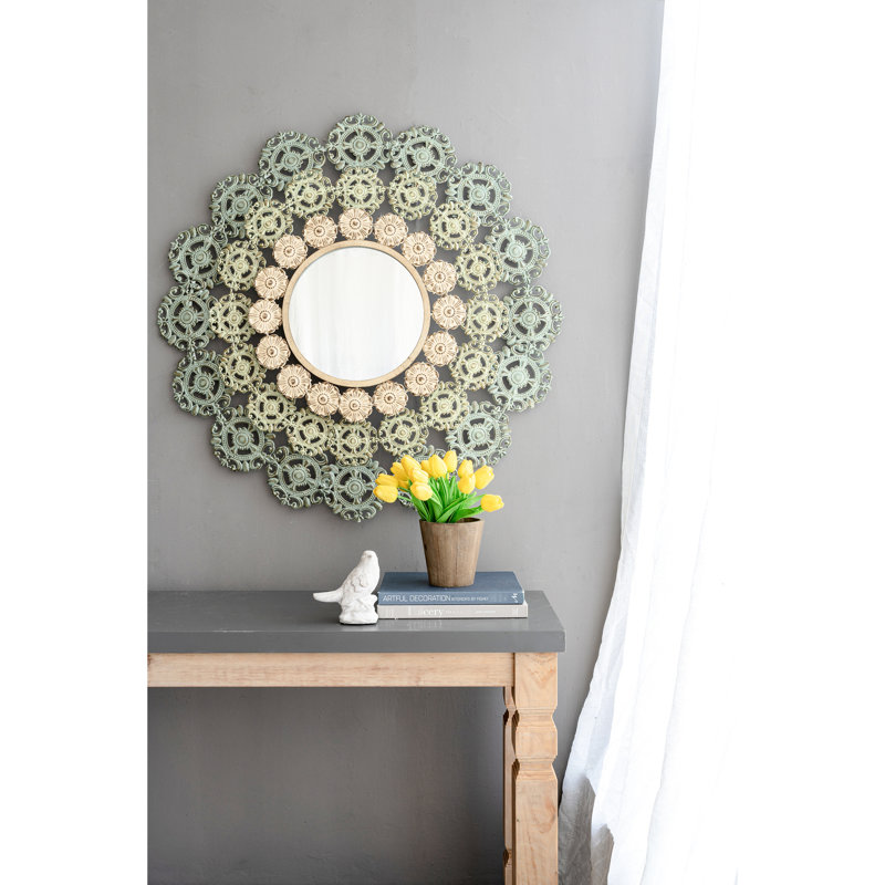 Miroir médaillon en fer forgé élégant et tentation florale