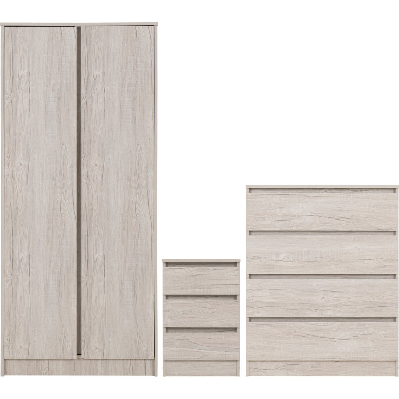 Braunstein 3 Piece Bedroom Set, Urban Snow, 3 Pcs: Nightstand, 2 Dressers