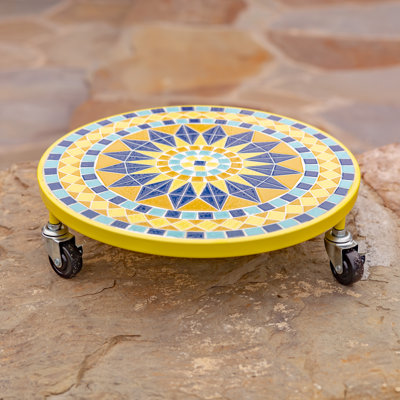 13.8" Ceramic Mosaic Tile Plant Trolley "Astana" (Set of 2)