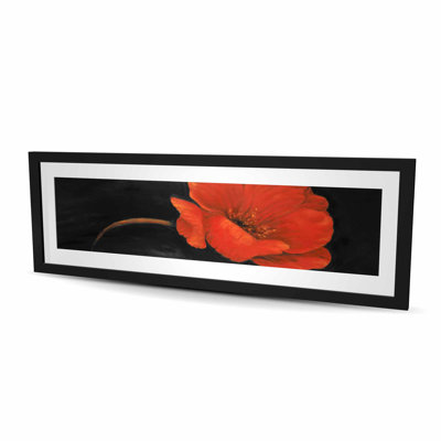 «Red Flower - Black Floral Botanical», reproduction encadrée pour la décoration