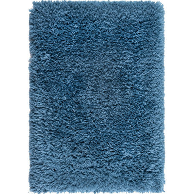 Tapis à poils longs en polyester de couleur unie bleu tissé à la machine Almodovar