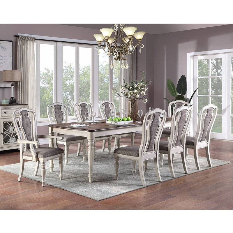 Aanis 8 - Person Extendable Four Leg Dining Set, White, White/Gray