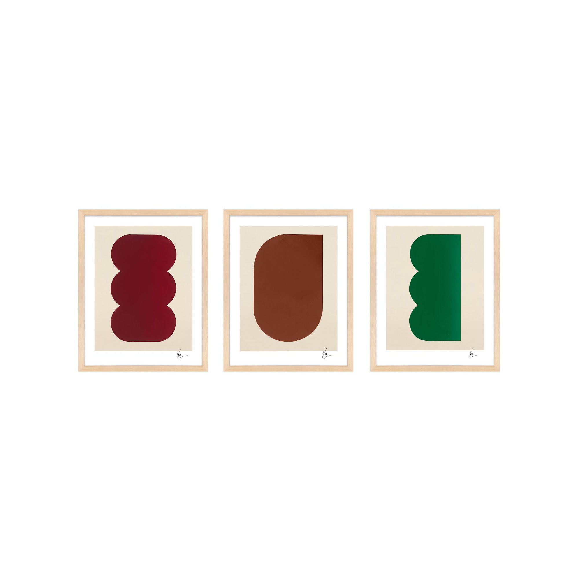 Keyhole 1-3. Set Of 3 by Lee Lessem, 38" H x 30" W x 1.25" D, Maple Framed