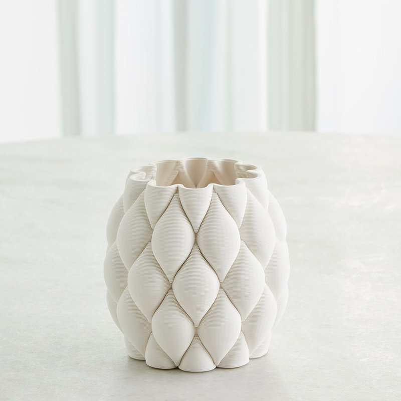 Vase coussiné imprimé - blanc mat / blanc, H 6 po x l 6 po x P 6 po
