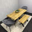 Wooden Brown Dining Table with 2 Benches and Grey Velvet Chairs, Stylish Dining Room Furniture
