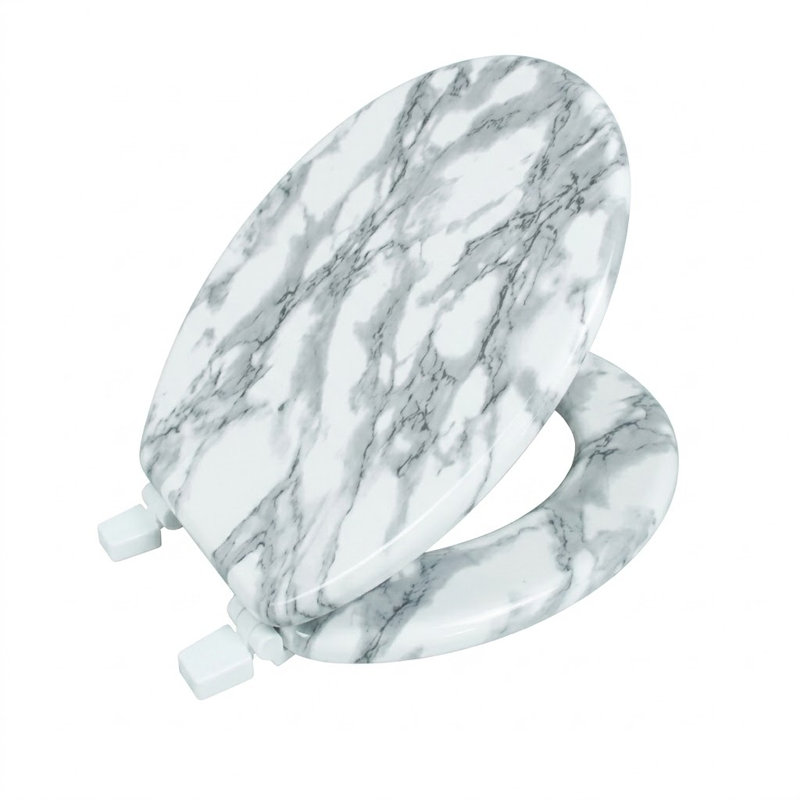 17" Marbleized Mdf Toilet Seat - Round Standard Size - Faux Marble Design Grey, Gray