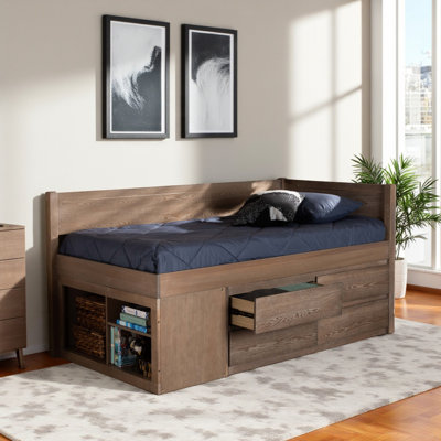 Jimique Platform 4 Spacious Drawers, Twin Bed, Antique Oak, 39'' H X 79.1'' W X 40.9'' L