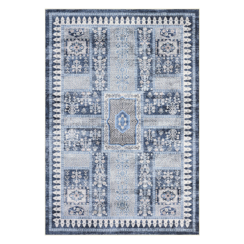 Oriental Machine Washable Area Rug Non-Slip Indoor Carpet Non-Shedding Floral Rug for Living Room Bedroom Dining Room Hallway Kitchen Office Playroom Nursery