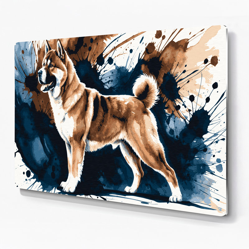 Chiens, art mural gris Akita, H 24 po x l 36 po