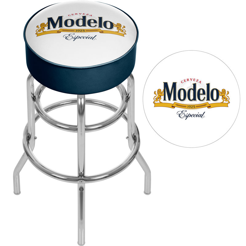 Modelo White and Blue Swivel Metal Bar Stool
