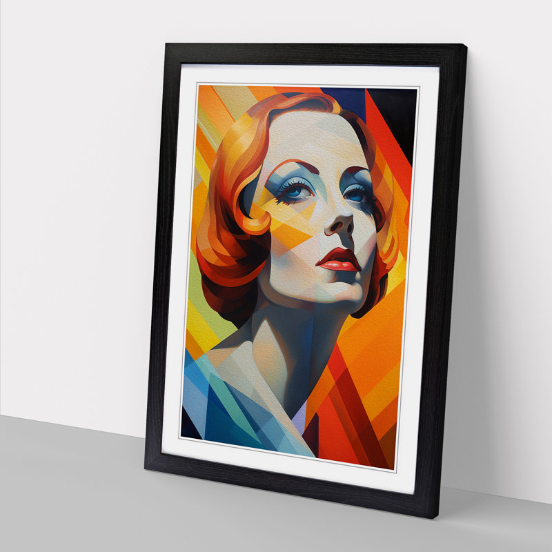 Woman With Red Hair Hard Edge - Single Picture Frame Print on Wood, Black, 46cm H x 34cm W x 2cm D