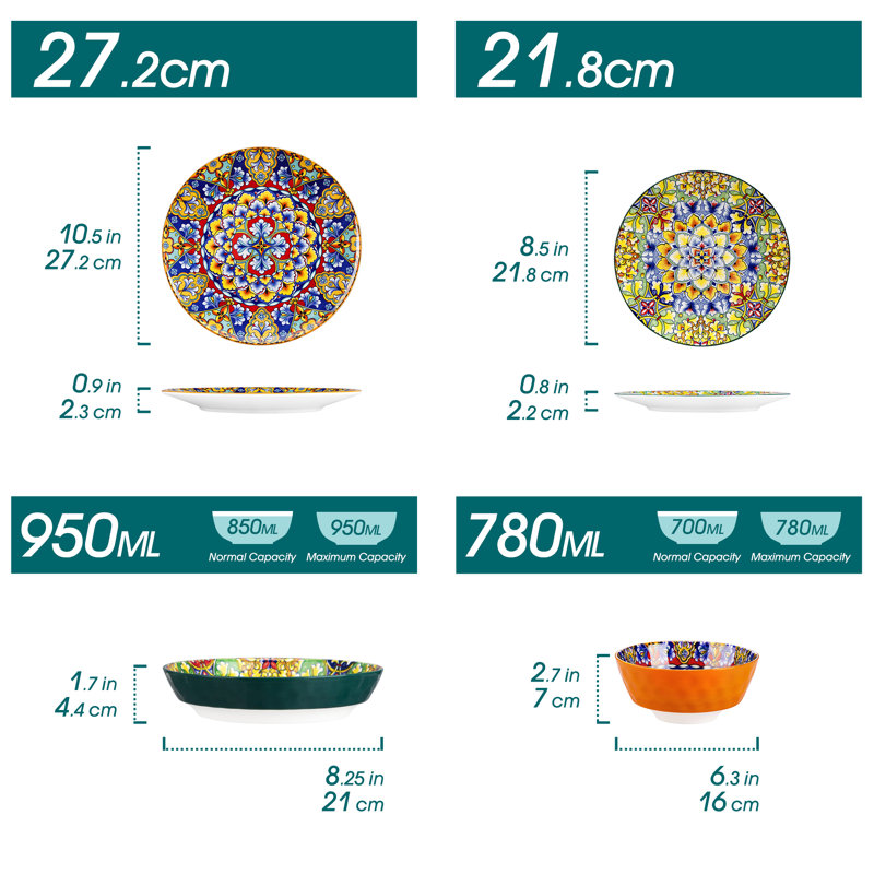 Simi Piece Porcelain China Dinnerware Set - Service for 6