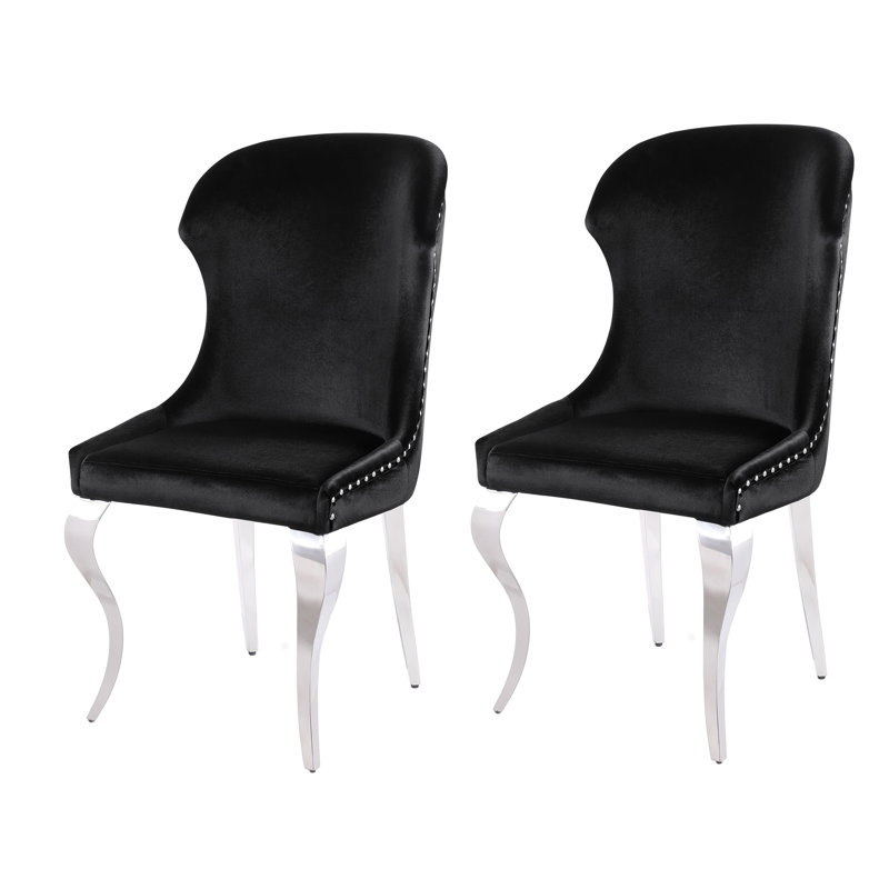 Leother 18'' H Velvet Upholstered Side Chair, Black