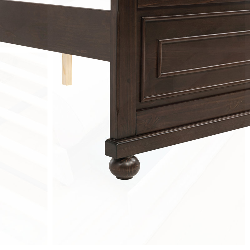 Lit avec tête et pied de lit hauts, station de charge USB et cadre en bois de pin renforcé, Grand lit, Brun