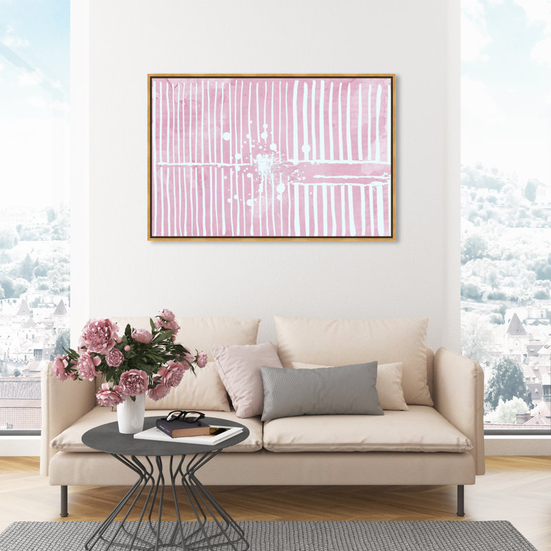 «Love Forcefield Blush» - peinture, Encadrement doré, Noir, H 30 po x l 45 po