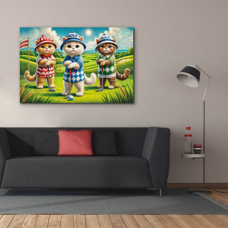 Trinx 'Cats Golfers' by Rey Klimt Canvas Wall Art, H 40 po x l 60 po