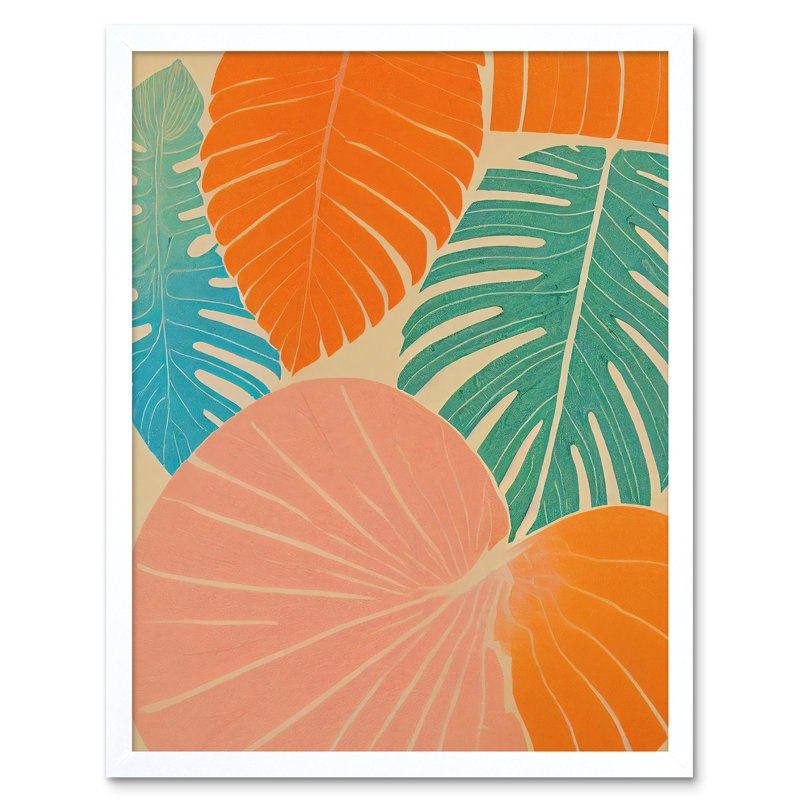 Tropical Monstera Leaf Jungle Pastel Botanical 1 Piece Wall Art, 43cm H x 33cm W, White Framed Paper