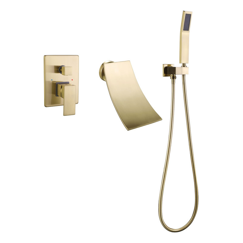 1 Handle Wall Waterfall Faucet with Diverter, Brushed Gold