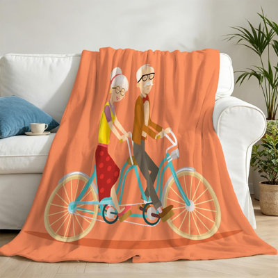 Jeté en molleton transparent ultra doux, imprimé grand-père sur bicyclette