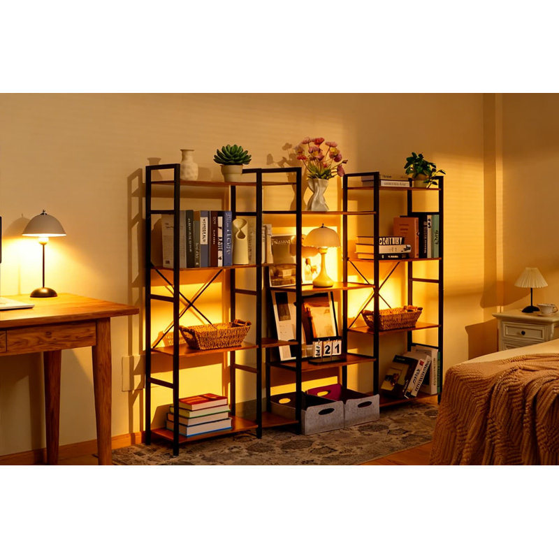 Bibliothèque industrielle à 4 niveaux avec 11 tablettes réglables, bibliothèque en métal robuste pour le rangement de bureau à domicile, de salon et de chambre à coucher