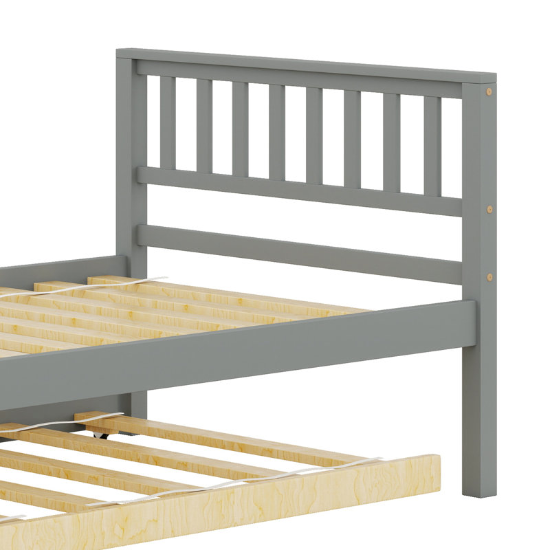 Lit plateforme avec lit gigogne, avec tête et pied de lit, Gris