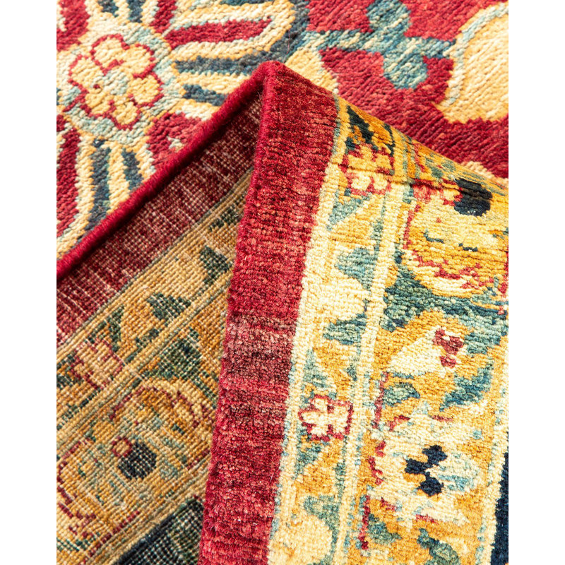 Tapis unique noué à la main Jesenya Mogul - bourgogne, 8 pi 2 po x 10 pi 3 po