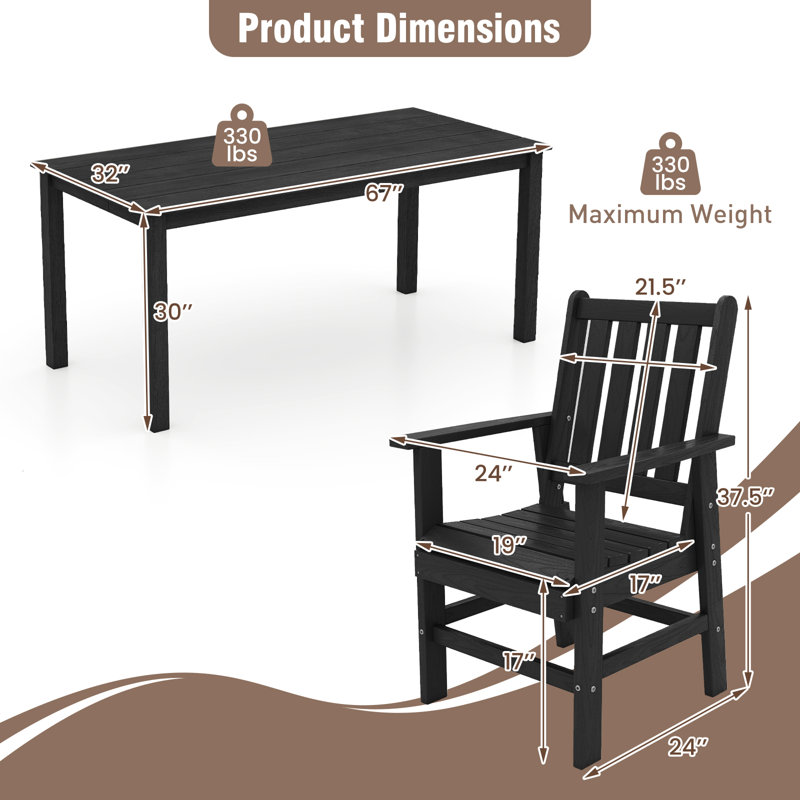 7 Pieces Patio Dining Set Outdoor HDPE Weather Resistant Table & Chairs Set Black, Black