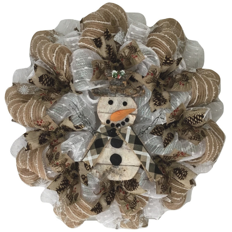 Couronne d'hiver bonhomme de neige rustique