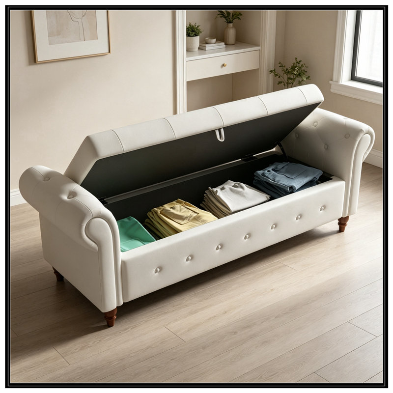 Banc avec siège capitonné et accoudoirs, Beige