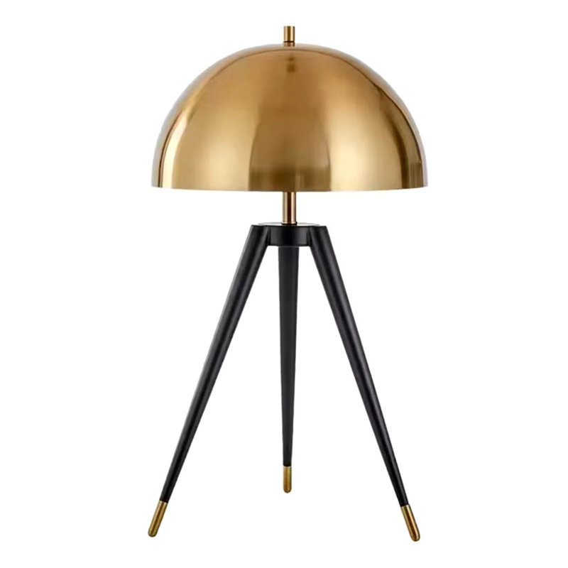 Oriam Zenith T Tripod With Gold Dome Shade Table Lamp | Mid-Century Retro, E26/E12 Bulb - 65Cm