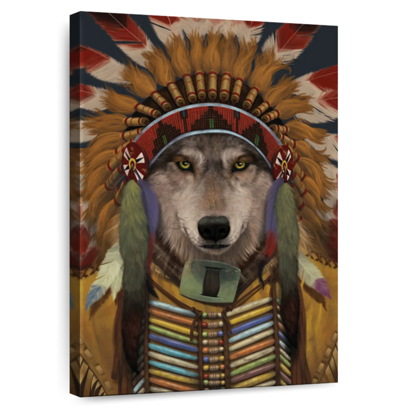 Brampt Wolf Spirit Chief, 39" H x 26" W