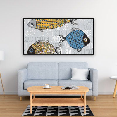 Fishes' Illustration - Aquatic Animals Framed Canvas Decor