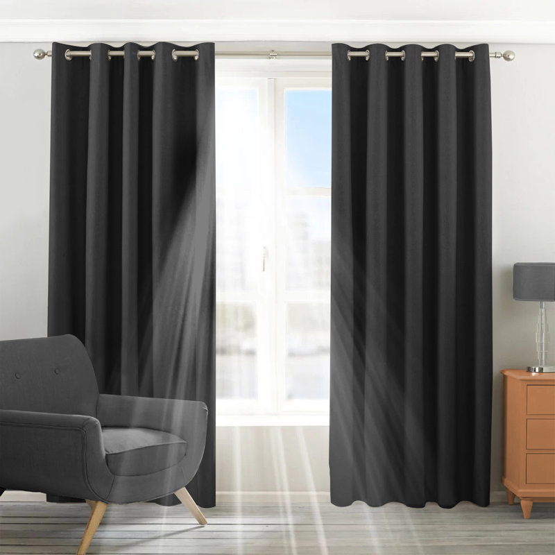 Blackout Eyelet Synthetic Room Darkening 100 % Polyester Thermal Curtain, 168 W x 228 D cm, Dark Grey