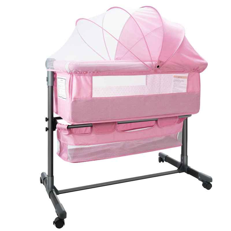 4 In 1 Baby Basinet, Bedside Bassinet For Baby, Height Adjustable Bassinet Bedside Sleeper With Lockable Wheels & Mosquito Nets