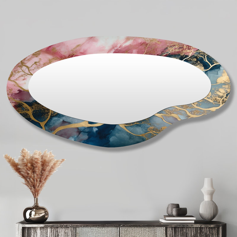 Exploration des profondeurs de la géode rose I - Art abstrait en métal - Miroir mural moderne et irrégulier