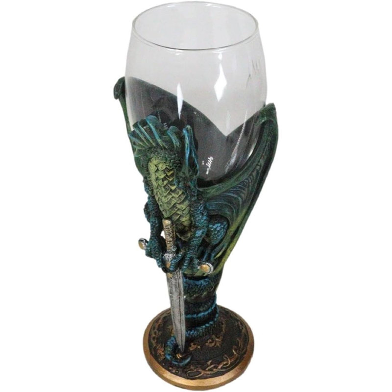 Fantaisie, globe terrestre, crâne de dragon de la lame, épée, verre à vin, calice