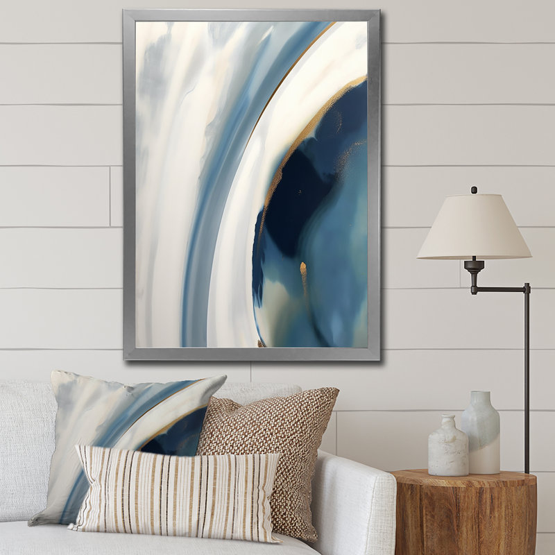 «Essential Blue Abstract Minimal Wave», reproduction d'art sur toile, Cadre photo argenté, H 44 po x l 34 po x P 1,5 po