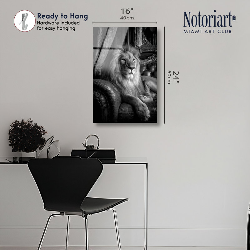 Décoration murale de luxe en acrylique à motif de lion orné par Notoriart, prêt à accrocher, H 24 po x l 16 po
