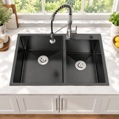 33" x 22" Double Bowl Stainless Steel Kitchen Sink, Modern Top Mount Drop-In Sink with Drains, Drain Strainers