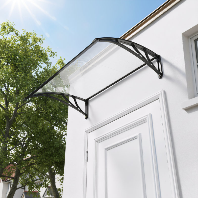Yaheetech 76cm D Plastic Cover Retractable Door / Window Awning, 23cm H X 100cm W X 76cm D, Black