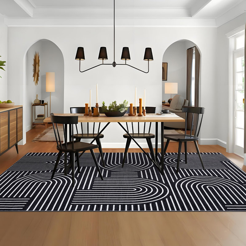 Modern Rainbow Striped Machine Washable Rug Stain Resistant Easy Cleaning Indoor Carpet With Non-Slip Backing Low Pile Floor Cover Non Shedding Folding Rug
