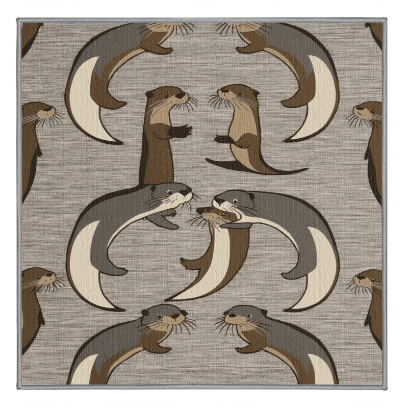 Washable African Clawless Otter Wildlife Area Rug, Square 6'