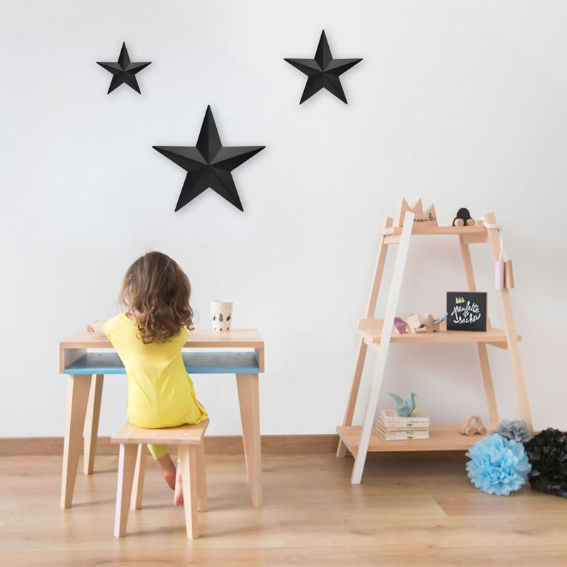 6 "9" 12 "（3 pièces décorations murales en forme d'étoile de grange noire