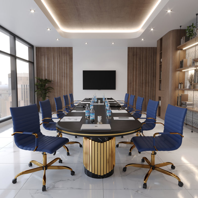 Sorrells Leather Office Conference Chair with Gold Steel Frame – Swivel Task Desk Chair with Adjustable Height, Tilt, and Casters